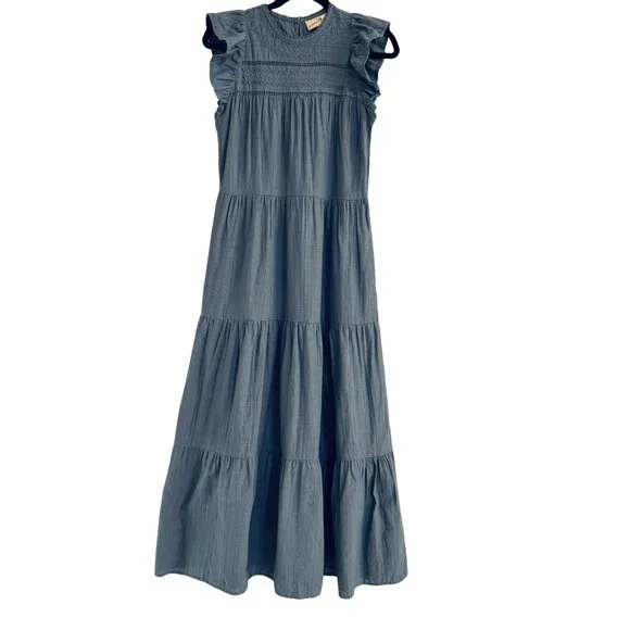 Universal Thread Women's Blue 100% Cotton Sleeveless Tiered Maxi Sundress XS - Picture 1 of 6